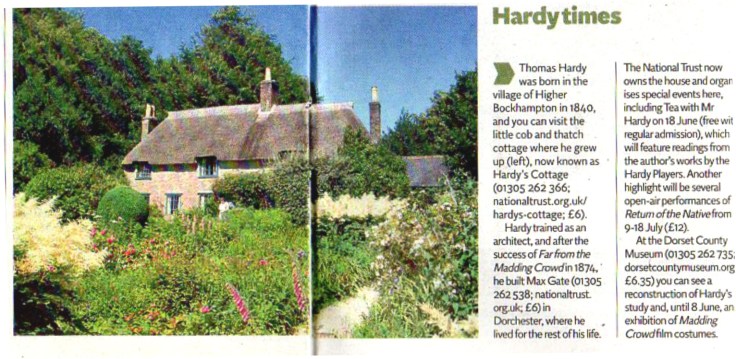 Short newspaper article with picture of Hardy's Cottage